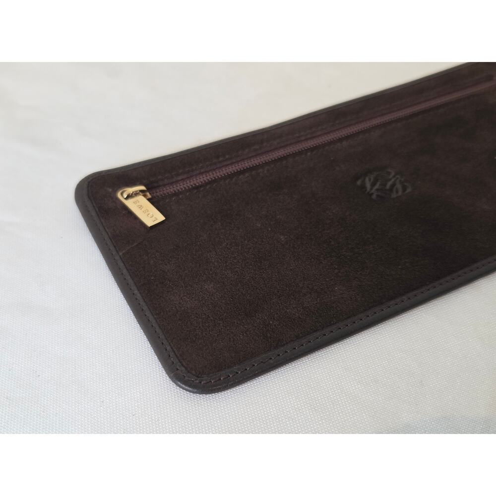 Loewe Brown Suede Anagram Zip Pouch Clutch Leather Auth Spain Lightweight Soft - Picture 9 of 12